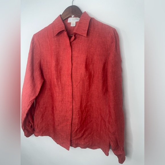 VTG Marshall Field's 100% Linen  womens sz 8 long sleeve collared blouse - Picture 3 of 14